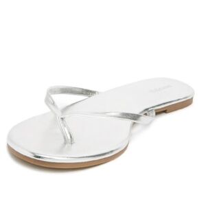 New Women's Faux Leather Thong Sandals Silver